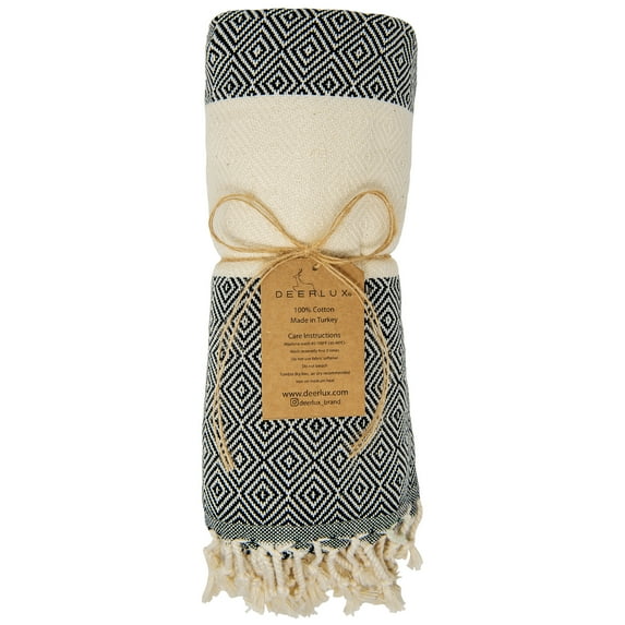 Deerlux 100% Cotton Turkish Bath Towel, 40 x 70 Diamond Peshtemal Set of 2, Gray