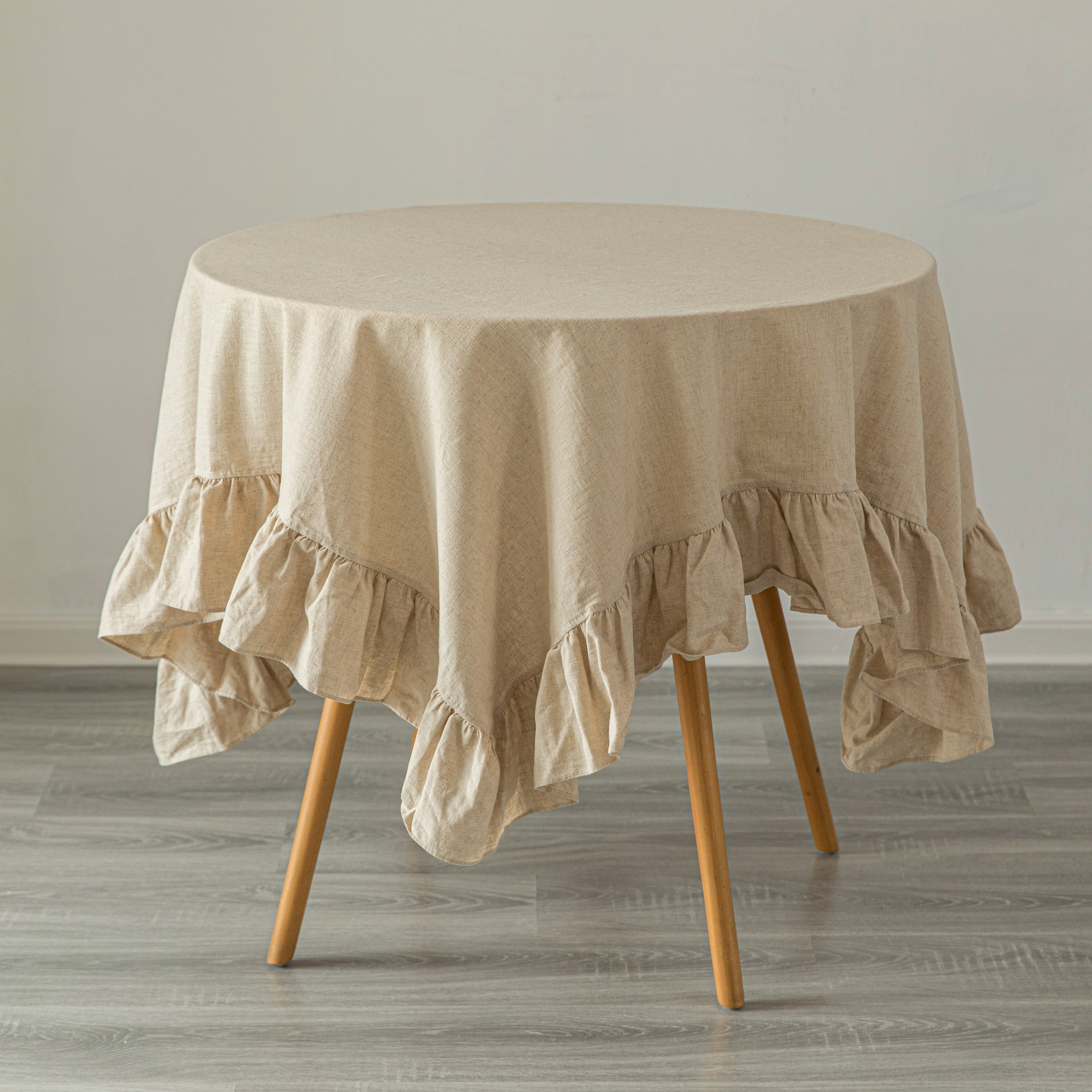 Deerlux 60" x 60" Gray Linen Tablecloth with Ruffle Trim