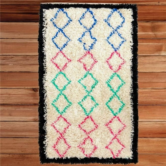 Deerlux  3 x 5 ft. Hand Woven Geometric Trellis Plush Wool Shag Area Rug - Multi Color - Rectangle
