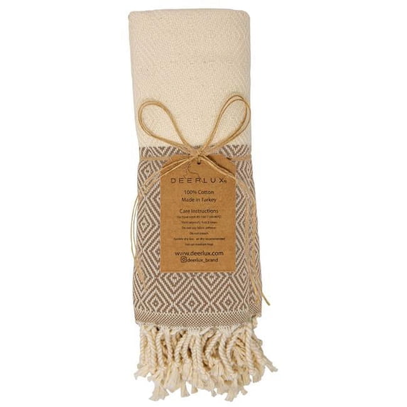 Deerlux 40 x 18 in. 100 Percent Cotton Diamond Peshtemal Turkish Bath Towel, Beige - Set of 2