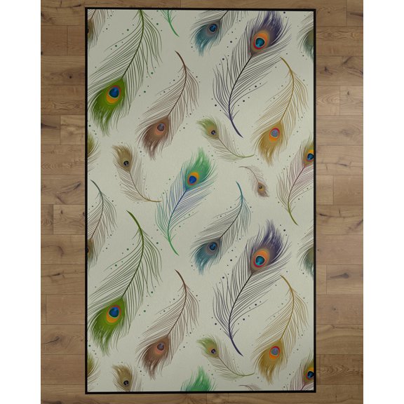 Deerlux Modern Animal Print Living Room Area Rug with Nonslip Backing, Peacock Pattern, 8 x 10 Ft Large