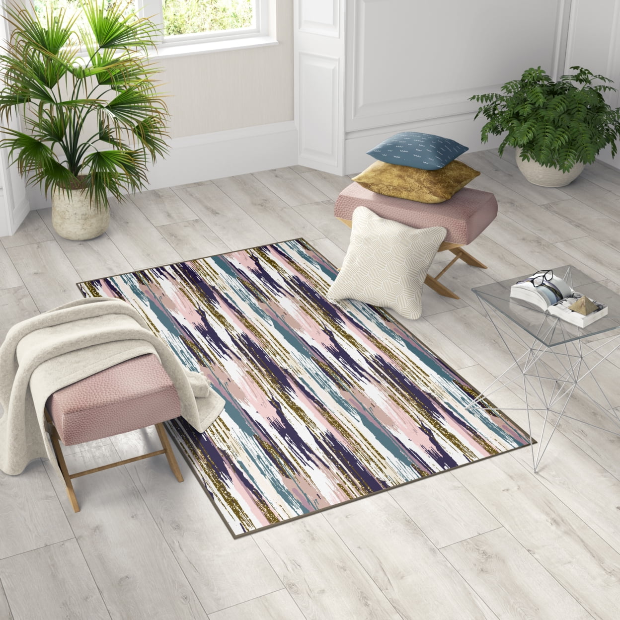 Multicolor Abstract Brushstrokes 2.5 x 6.5 Ft Area Rug with Non-Slip Backing