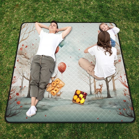 Deers Balloons Trees Beach Blanket Outdoor Picnic Blanket 78"x 78" Waterproof Foldable for Beach Camping Travel Hiking Grass Lawn Park