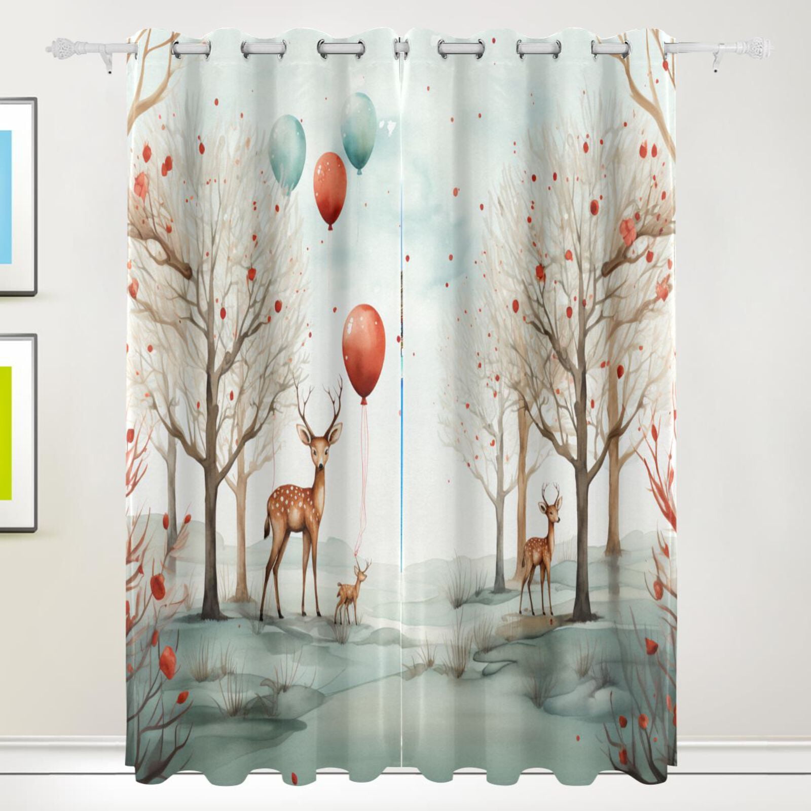 Deers Balloons Trees Black Out Curtains 72 Inch Length Curtains for Sliding Glass Doors Bedroom Living Room 2 Pack