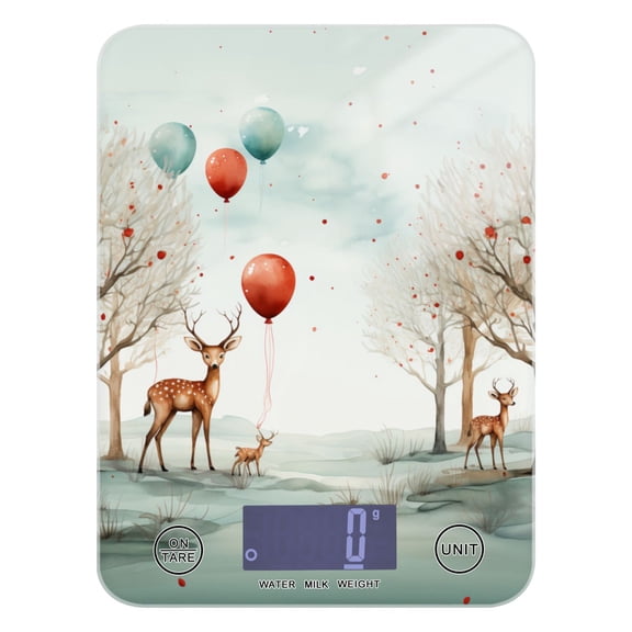 Deers Balloons Trees Food Scale Digital Kitchen Scale Waterproof Tempered Glass Tare Function 11 lb for Baking Cooking Meal Prep