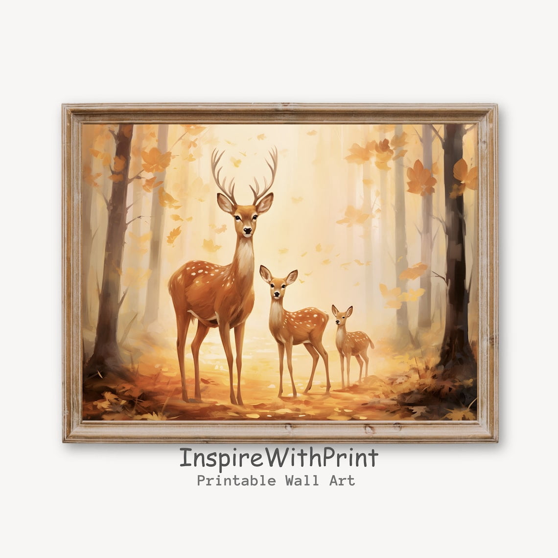 Deers In The Forest, Fall Forest Landscape, Fall, Autumn Art Poster ...