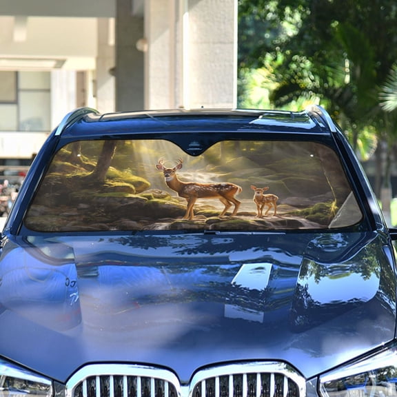 Deers Forest Trees Lake Automotive Front Car Windshield Sun Shade Reflector Foldable for Front Fit for Cars Truck SUVs