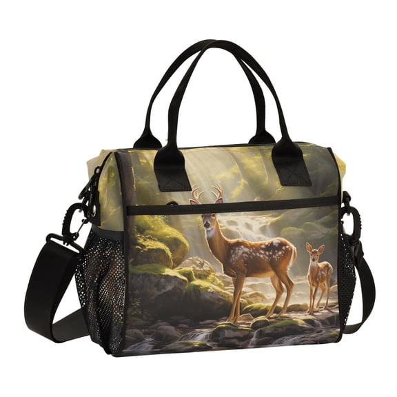 Deers Forest Trees Lake Cooler Bag Lunch Bag Soft Cooler Cooling Tote Insulated Lunch Box for Adult Men Women