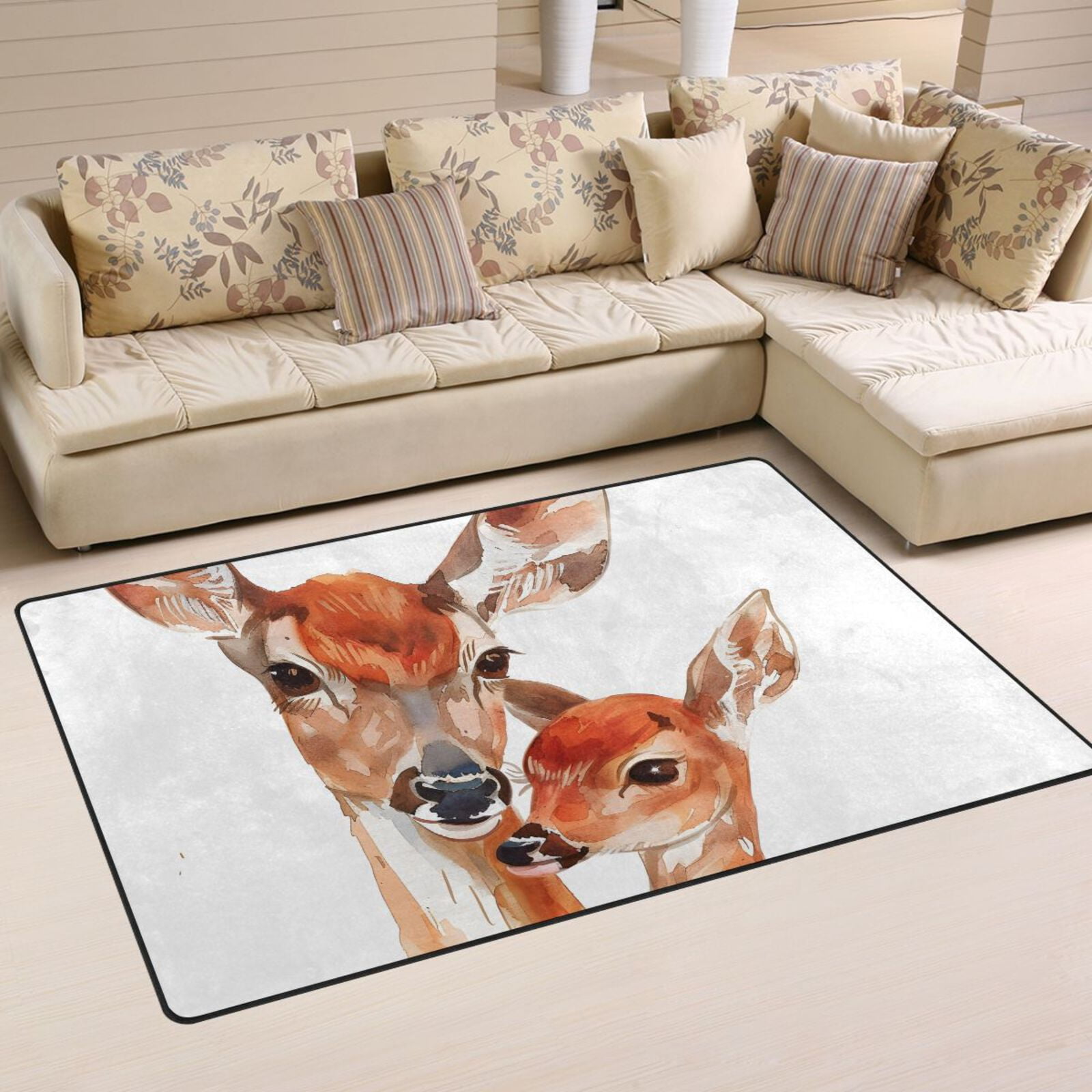 Deers Mother Baby Area Rug Washable Floor Carpet Mat 60 x 39 inch for ...