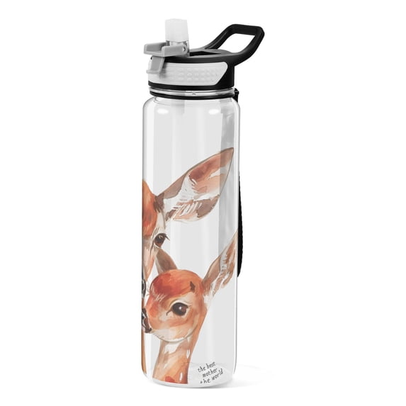 Deers Mother Baby Sports Water Bottle Portable Travel Mug 32oz BPA Free Leak Proof Straw Transparent Tritan for Gym Yoga Cycling Camping