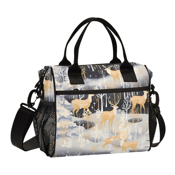 Deers Pines Trees Leaves Cooler Bag Lunch Bag Soft Cooler Cooling Tote Insulated Lunch Box for Adult Men Women