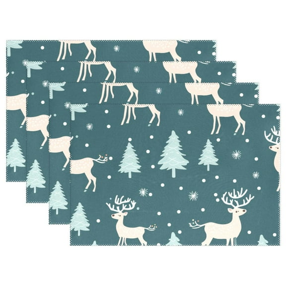 Deers Pines Trees Snow 12×18 inch Placemats Heat Resistant Washable Foldable Rectangular Placemats Set Decoration Indoor Outdoor for Kitchen Dining Table 1PC