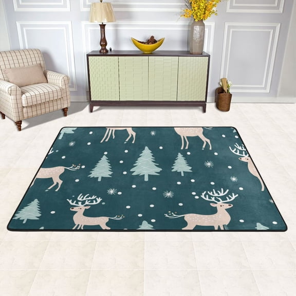 Deers Pines Trees Snow Area Rug Washable 72 x 48 Floor Carpet Mat Non Slip for Bedroom Living Room Kids Room Home Decor