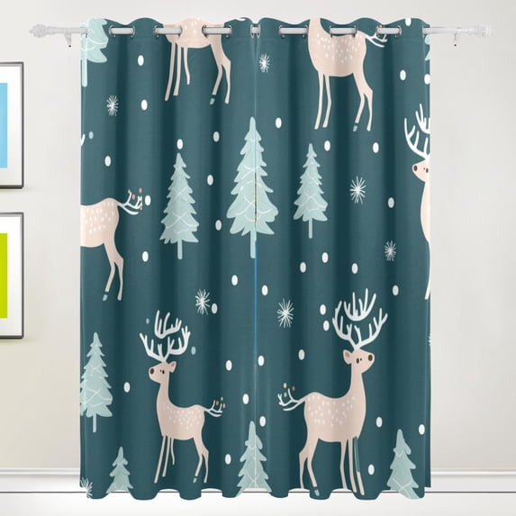 Deers Pines Trees Snow Black Out Curtains 84 Inch Length Curtains for Sliding Glass Doors Bedroom Living Room 2 Pack