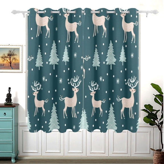 Deers Pines Trees Snow Blackout Curtain Panels 63x55in Drapes Privacy Assured for Living room Bedroom Bathroom 2 panels set