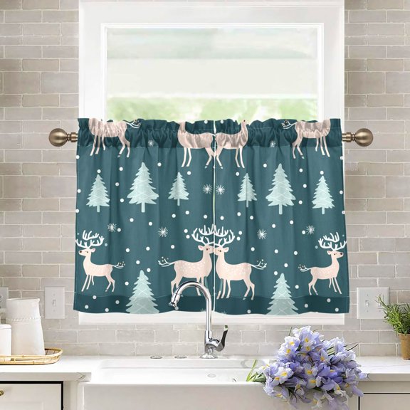 Deers Pines Trees Snow Kitchen Curtains Half Tier Curtain 2 Rod Pockets Bathroom Bedroom Cupborad Living Room 27"x36"