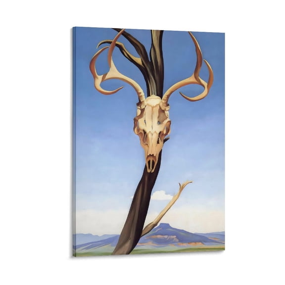 Deers Skull with Pedernal (1936) by Georgia OKeeffe Painting Poster Picture Print Wall Art Poster Painting Canvas Posters Artworks Gift Room Aesthetic 12x18inch(30x45cm)