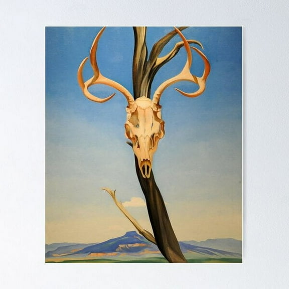 Deers Skull With Pedernal Of Georgia O'Keeffe Art Painting Poster Wall Art, Modern Wall Decor For Living Room Bedroom, 8x12 UNFRAMED