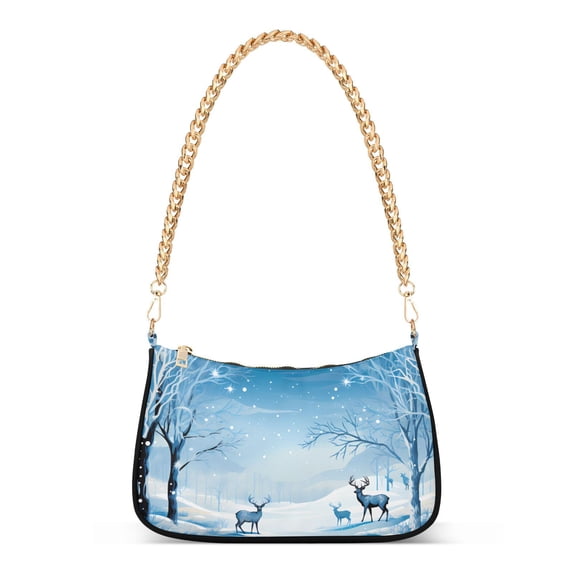Deers Snow Trees BlueWomen Small Shoulder Bag Crossbody Tote Hobo Bags Purse Clutch Handbags with Chain Strap for Women