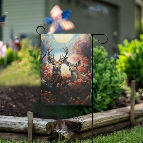 Deers Sun Flowers Garden Flag Double Sided Outdoor Banners for Courtyard Outdoor Lawn Farmhouse Holiday Decorations