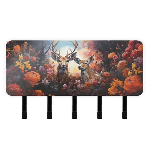 Deers Sun Flowers Mail Holder Organizer Wall Mount with Shelf Key Holder Key Rack with 5 Key Hooks for Wall Decorative