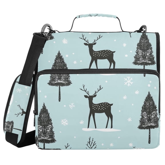 Deers Trees Snowflakes Binder Bag with Shoulder Strap 3 Ring Zipper Binder File Folder Document Storage