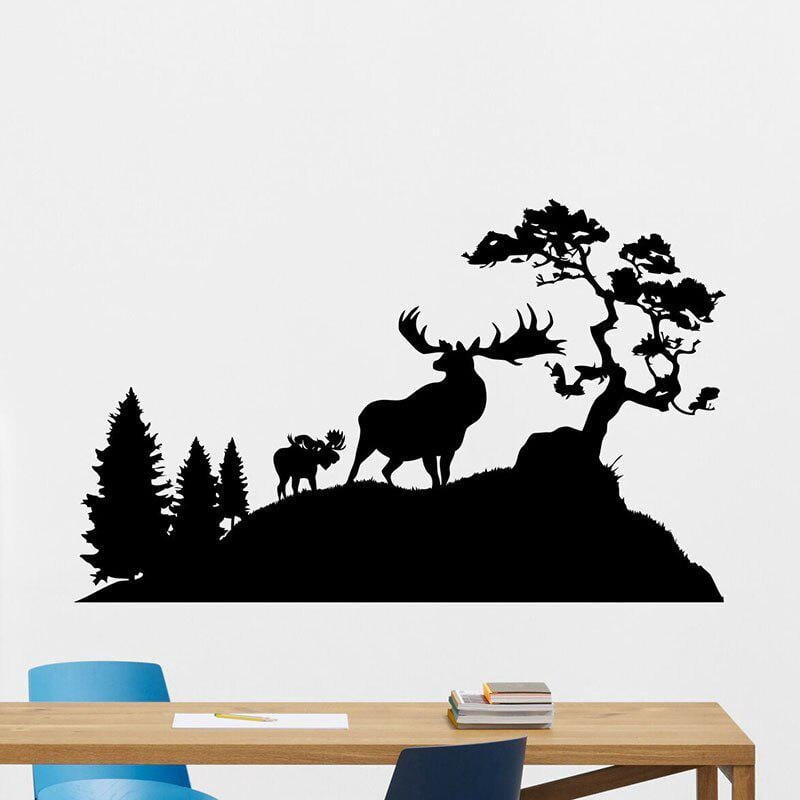 Deers Wall Decal Landscape Tree Nature Animal Vinyl Window Sticker Kids ...