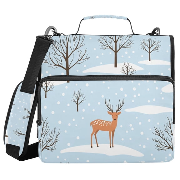Deers Winter Snow Trees Binder Bag with Shoulder Strap 3 Ring Zipper Binder File Folder Document Storage