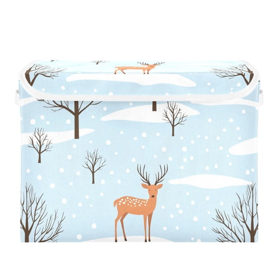 Deers Winter Snow Trees Foldable Storage Bin with Lid and Handle Collapsible Storage Box 16.5 x 12.6 x 11.8 inches