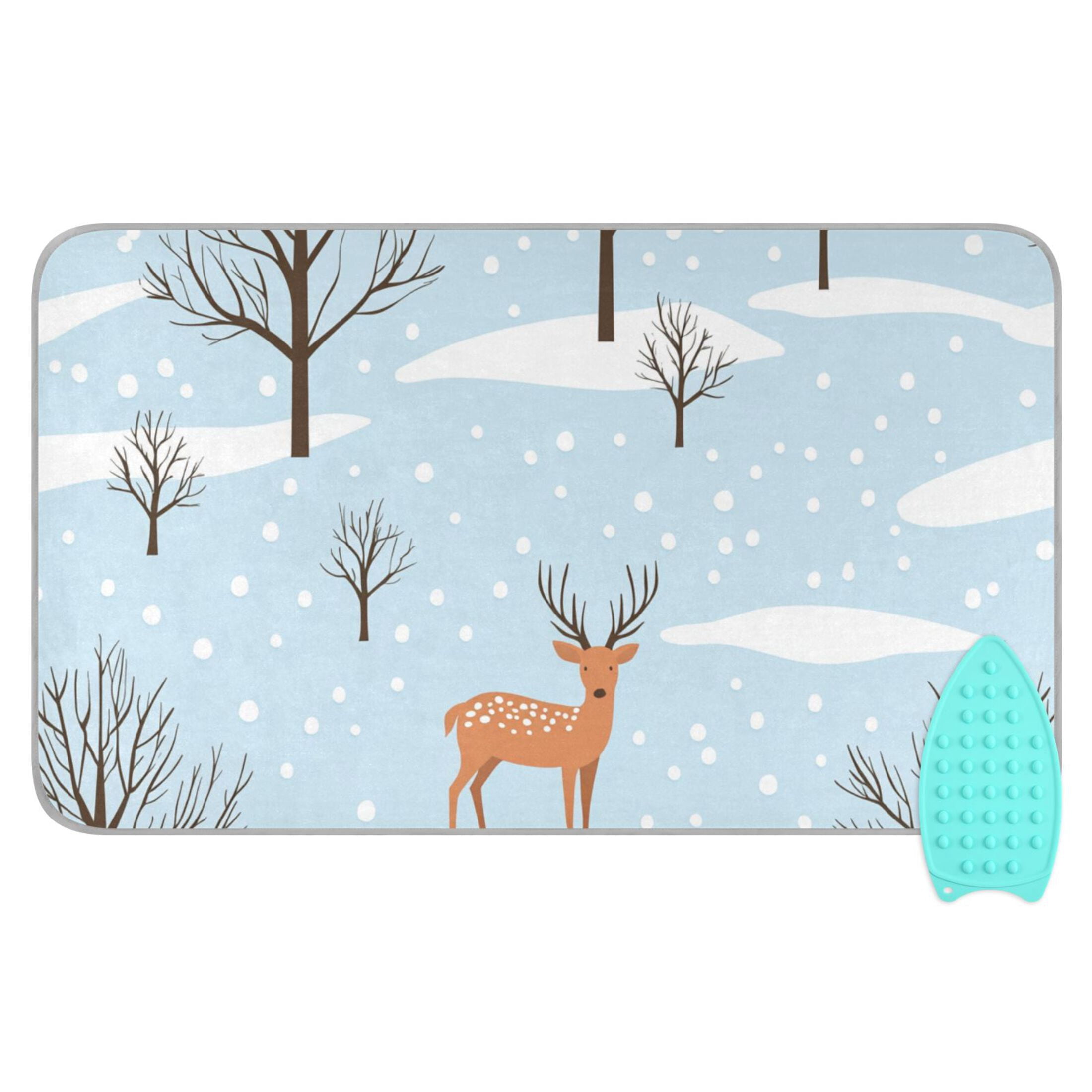 Deers Winter Snow Trees Ironing Mat Blanket Portable Travel Ironing Pad Heat Resistant Pad 47.2" x 27.6”