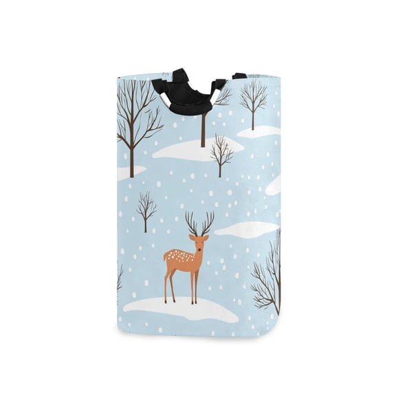 Deers Winter Snow Trees Laundry Basket with Handles Foldable Laundry Hamper Freestanding Washing Bin 50L