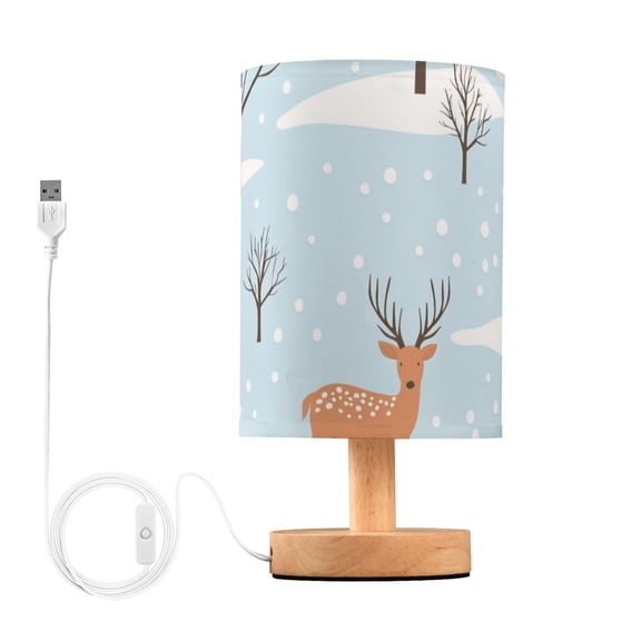 Deers Winter Snow Trees Table Lamp with USB Port LED Warm Light Lamp Night Light Home Decor