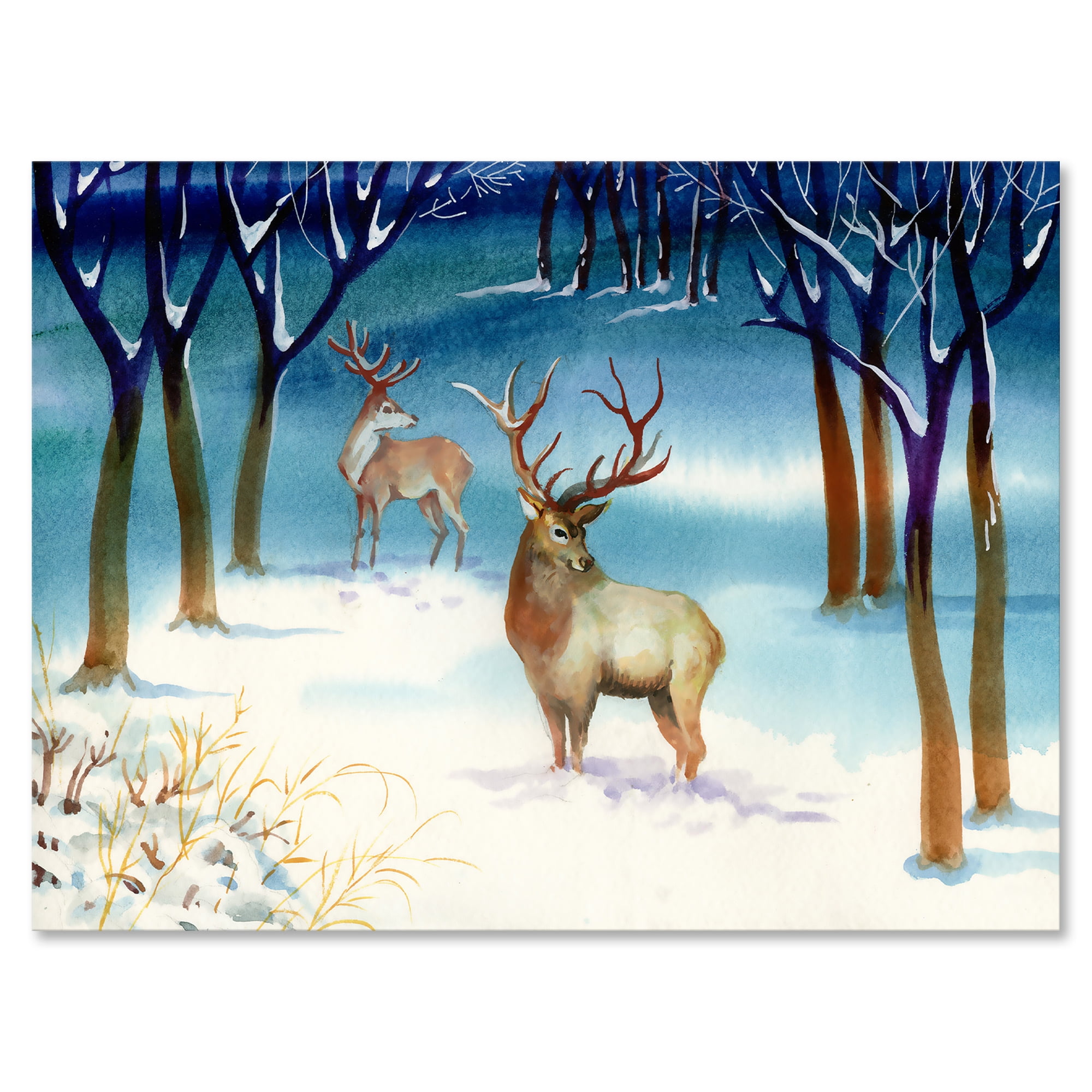 Deers With Winter Landscape 12 in x 8 in Painting Canvas Art Print, by Designart