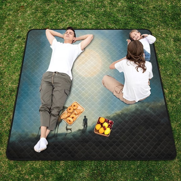 Deers and Moon Person Beach Blanket Outdoor Picnic Blanket 78"x 78" Waterproof Foldable for Beach Camping Travel Hiking Grass Lawn Park