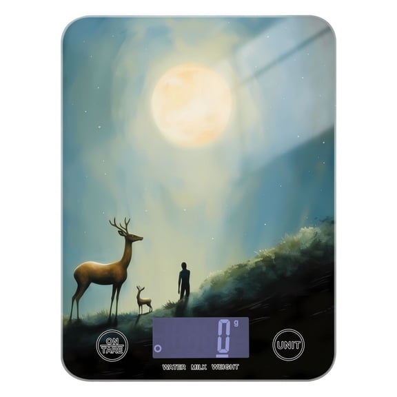 Deers and Moon Person Food Scale Digital Kitchen Scale Waterproof Tempered Glass Tare Function 11 lb for Baking Cooking Meal Prep
