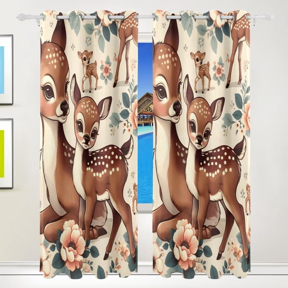 Deers on Flowers Curtains Black Out 72 Inch Length Curtains for Sliding Glass Doors Bedroom Living Room 2 Pack