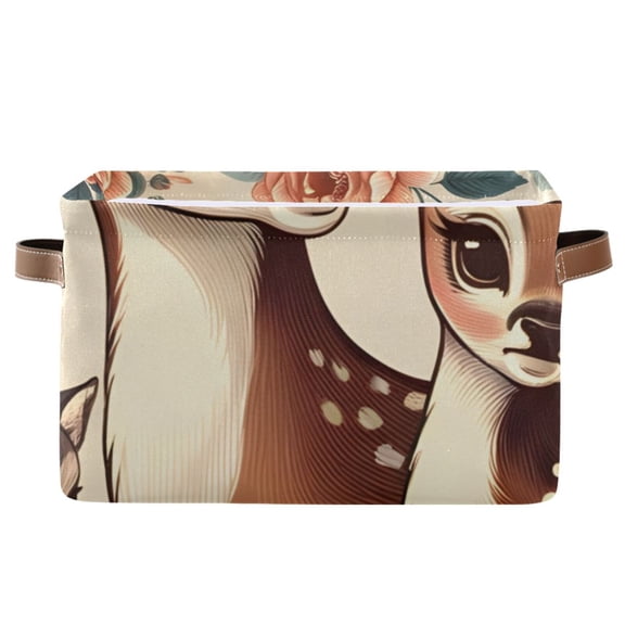 Deers on Flowers Storage Bins Baskets With Handles Storage Box Clothes Organizer Organization Toys