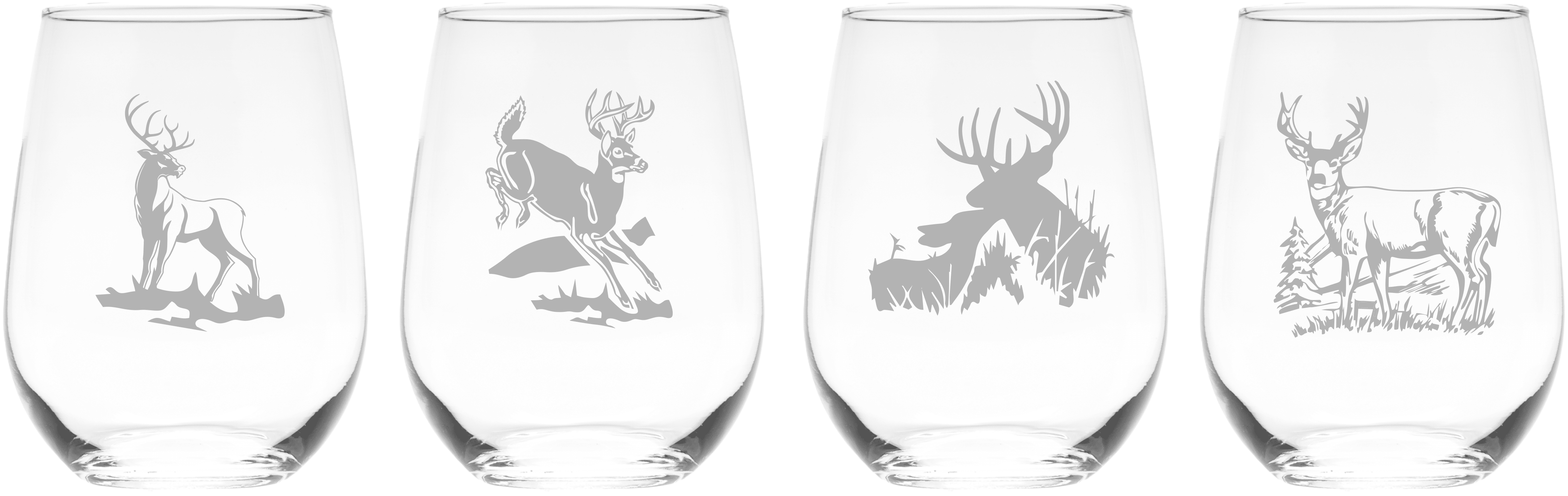 Deer 17 oz. Stemless Wine Glasses Set of 4