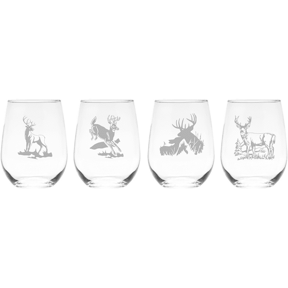 Deer 17 oz. Stemless Wine Glasses Set of 4