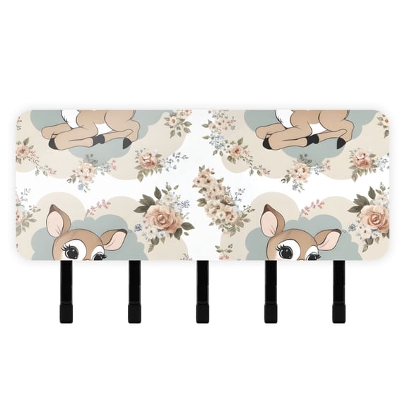 Deers with Flowers Mail Holder Organizer Wall Mount with Shelf Key Holder Key Rack with 5 Key Hooks for Wall Decorative