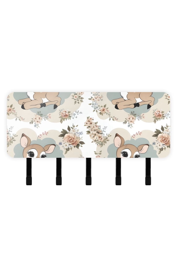Deers with Flowers Mail Holder Organizer Wall Mount with Shelf Key Holder Key Rack with 5 Key Hooks for Wall Decorative