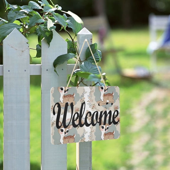 Deers with Flowers Welcome Sign for Front Door Porch Wreath Door Sign Home Decoration Rustic Farmhouse Style