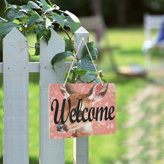 Deers with Flowers Welcome Sign for Front Door Porch Wreath Door Sign Home Decoration Rustic Farmhouse Style