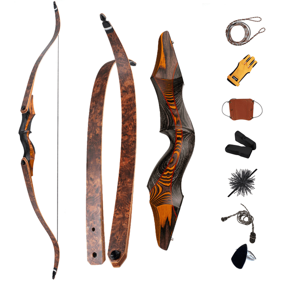 Deerseeker Archery 60"/62" Takedown Recurve Bow Set with Flemish String Right Hand & Left Hand Traditional Wooden Bow for Bow Hunting 3D Target Shooting(60W,LH60lb)
