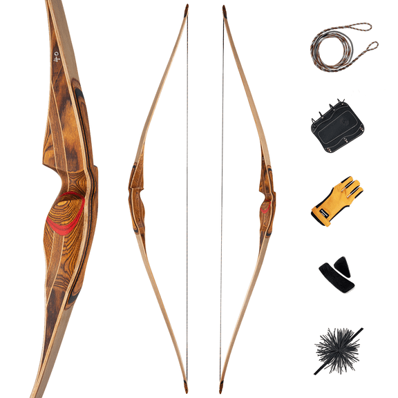 Deerseeker Archery 64" Traditional Longbow Reflex Deflex One-Piece Long Bow with Laminated Bamboo & Clear Fiberglass Limbs(Honey Color, RH30lb)