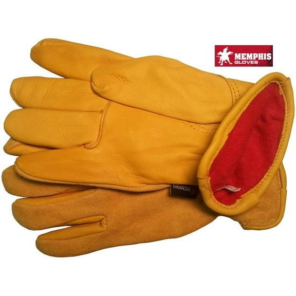 Deerskin Leather Palm Gloves with Fleece Lining and Split Leather Back (PAIR) MED