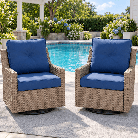 Deersky Outdoor Swivel Chair Set of 2, Patio Glider Rocking Chairs with Dual-Weave PE Wicker and Supportive Cushions for Porch, Balcony, Backyard