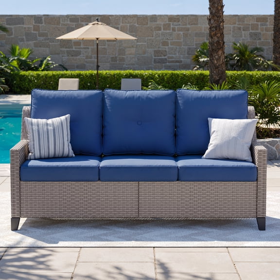 Deersky 3-Seat Outdoor Sofa, Patio Wicker Sofa with Deep Seating & Soft Cushions, All-Weather PE Rattan Patio Furniture for Porch, Backyard, Balcony, Garden & Poolside