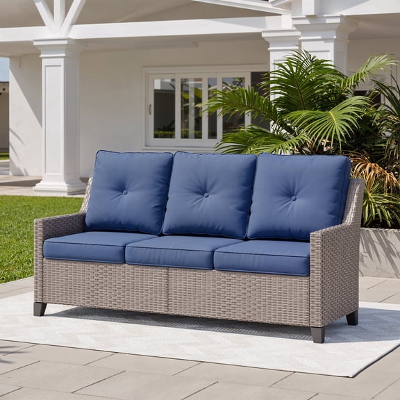 Deersky 3-Seat Patio Sofa, Outdoor Wicker Couch with Deep Seating & Soft Cushions, All-Weather PE Rattan Patio Furniture for Porch, Backyard, Balcony, Garden & Poolside