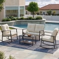 thumbnail image 1 of Deersky 4 Pieces Outdoor Patio Furniture Set with 2 All-Weather Wicker Rocking Chairs, Loveseat and Coffee Table, Easy Assembly for Balcony, Porch, Backyard, 1 of 9